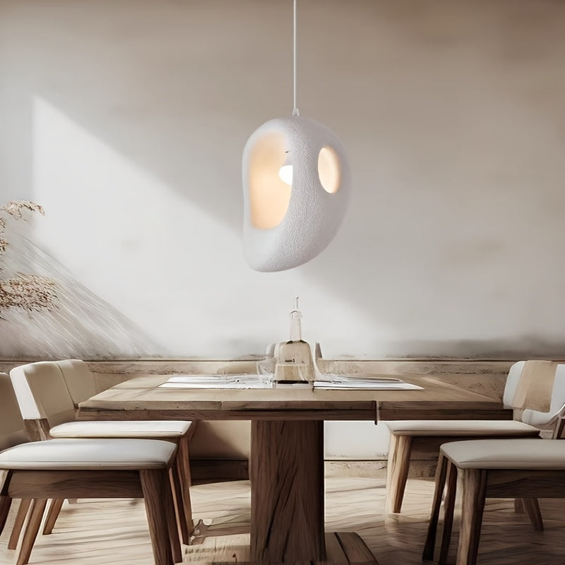 1 piece modern wabi-sabi style white pendant light, bedroom, living room, concrete + foam pendant light - with E12 US standard base - egg-shaped pendant light suitable for kitchen, hallway and many other houses, home renovation