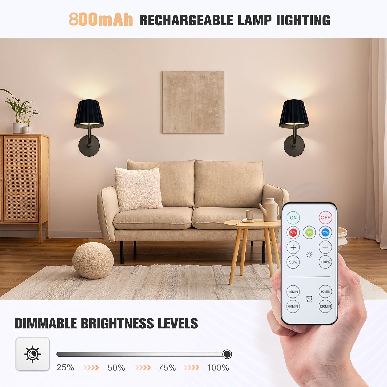 AIMLL Black Dimmable Rechargeable Desk Lamp, 800mAh Battery Capacity, Remote/Touch Control Dimming, Timer Function, Suitable for Office, Reading