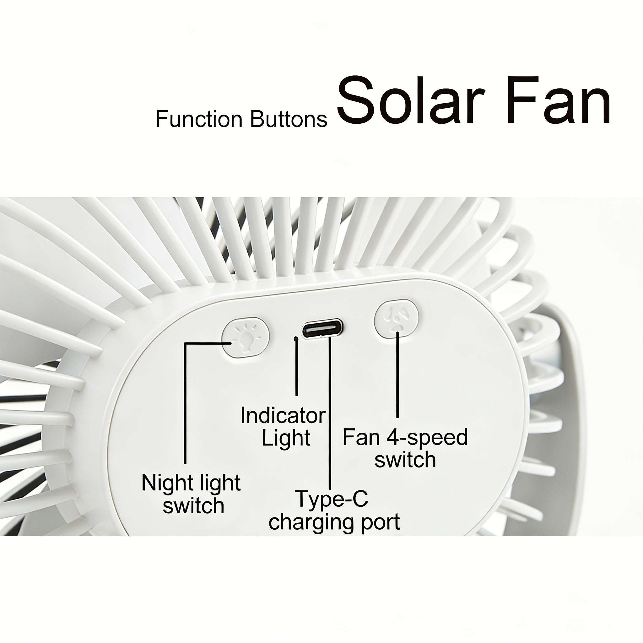 Solar Camping Fan Light - 5-Speed Rechargeable Clip-On Fan, Dual Power Supply (Solar & Battery), Built-in Rechargeable Lithium Battery, USB Charging Port and 5V Solar Panel - Multi-Scene Use: Picnic, Hiking, Fishing and Indoor Home Use During Hurricanes
