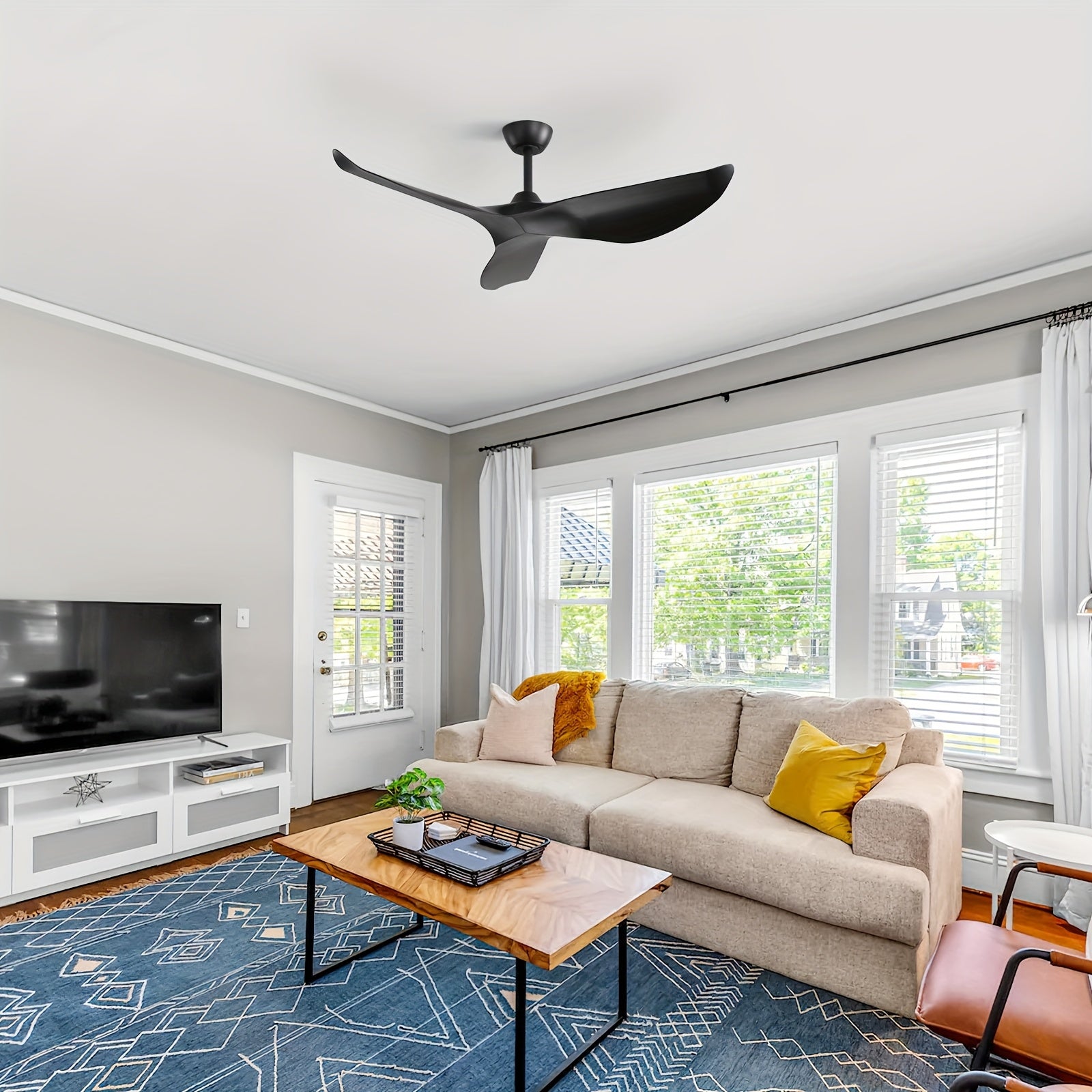 Sofucor Modern 38" Smart Ceiling Fan, Remote Control, DC Motor, 3-Blade Design – Quiet Operation, Black/White, Outdoor Rated (120V), Ceiling Mount – Modern Bedroom & Living Room Fan