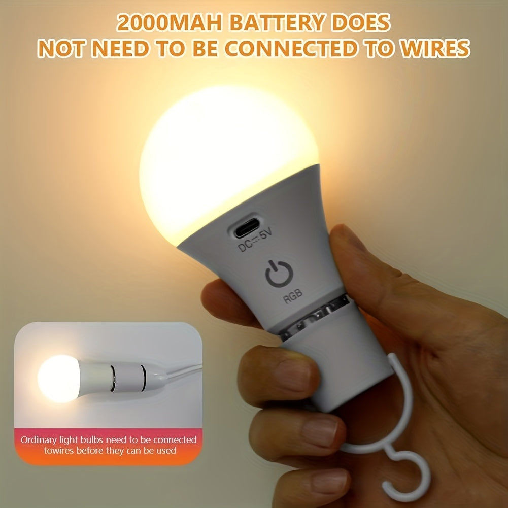 Rechargeable LED bulb with remote control, detachable, ambiance light, table lamp, wall lamp, puck light, emergency light, 15 colors lighting, USB rechargeable LED bulb with hook - portable high brightness, suitable for bedroom, living room
