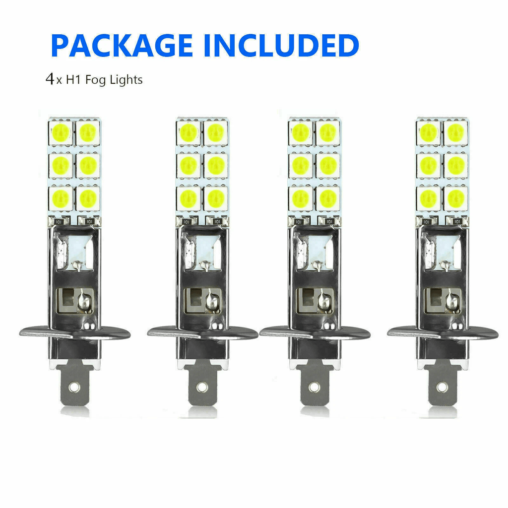 4x白色H1 5050 LED大灯灯泡高低光束灯6000K雾灯100W