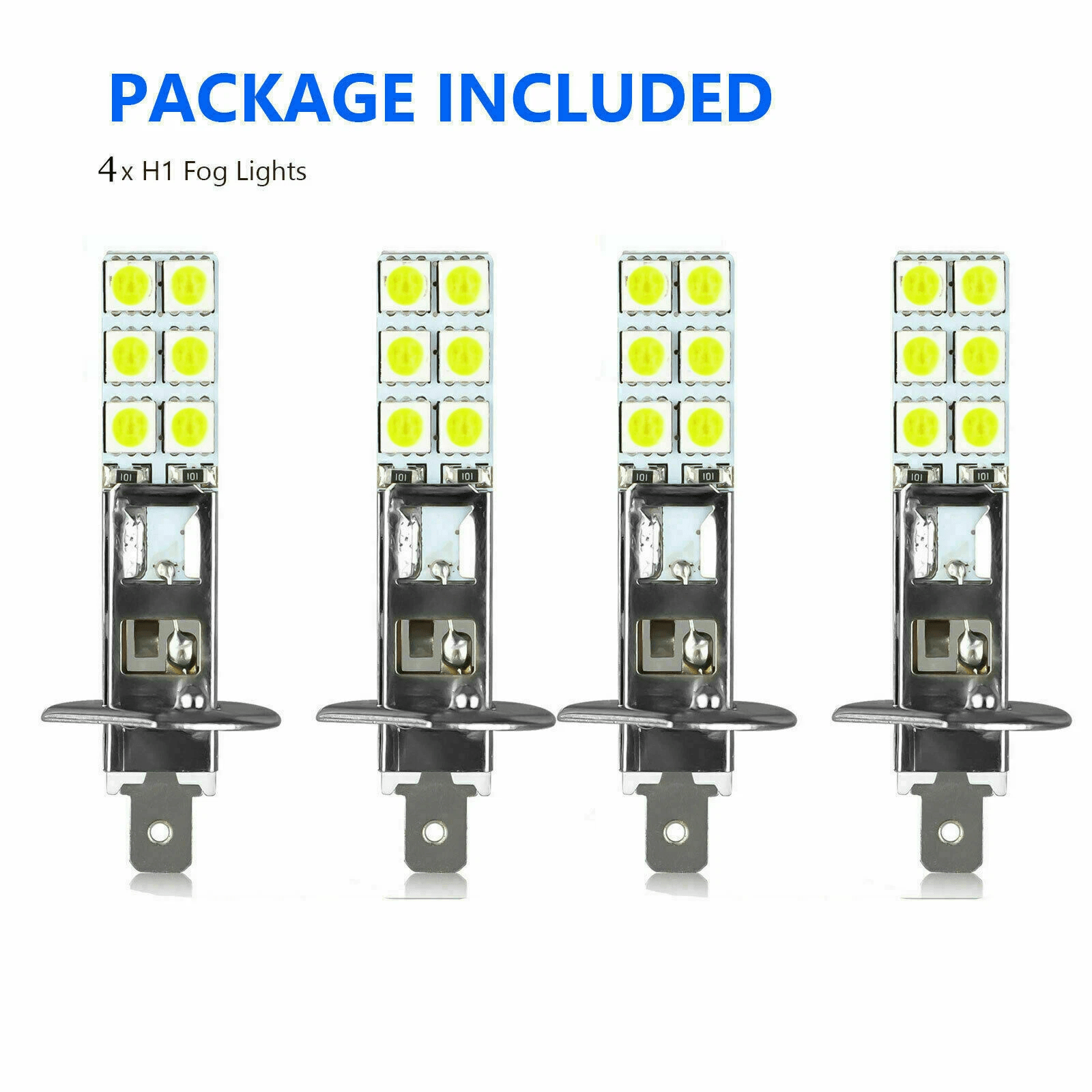 4x白色H1 5050 LED大灯灯泡高低光束灯6000K雾灯100W