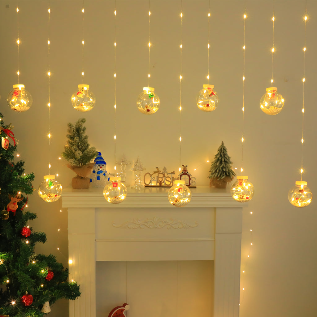 1个装，圣诞8模式许愿球窗饰灯串，室内串灯，卧室装饰，圣诞节装饰品，300厘米/118英寸，2026新年，电池供电，生日装饰，LED圣诞灯串，足球主题，弹簧灯串，夏季款（不含电池）