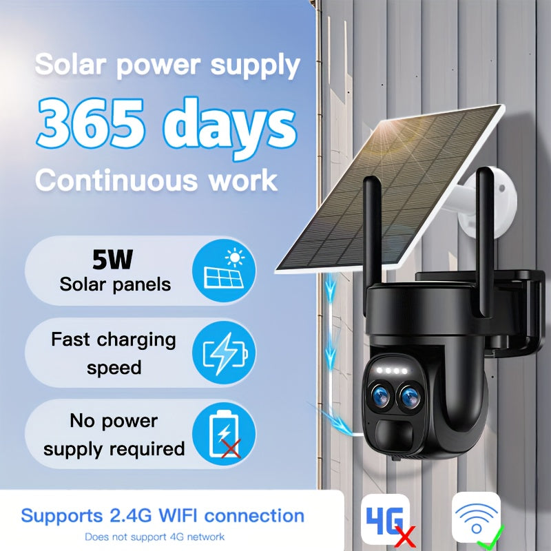 Outdoor Safety High-definition Night Vision, Home Security Camera, with Solar Power, WiFi Connection, PIR Motion Detection, Outdoor Home Monitoring Light Alarm, Two-way Audio, Wireless Security Camera, Suitable for Gardens, Front Doors, Rating IP66