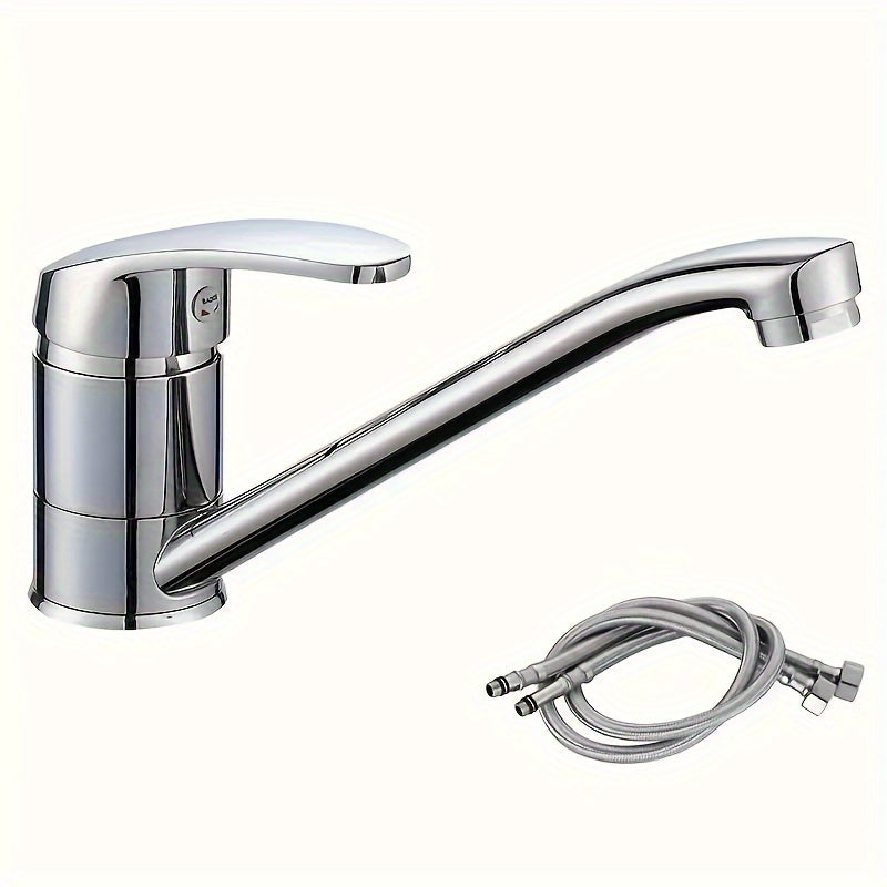 1x Stylish 304 Stainless Steel Faucet - 360° Swivel, Hot & Cold Water Mixer for Kitchen & Bathroom Sink - Chrome Finish, Ceramic Cartridge Water-Saving, Easy Install
