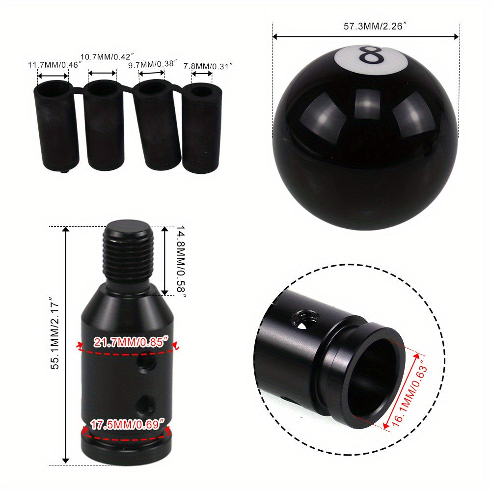 Cross-Border Best Seller Car Modification Gear Shift Knob Black 8 Ball Pool Black Eight Shift Knob + Aluminum Adapter