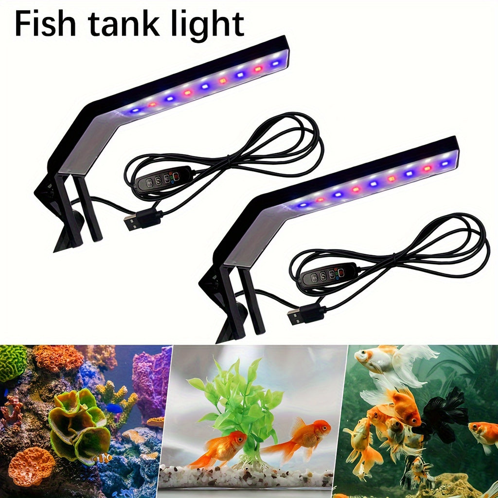 1/2 Pcs LED Aquarium Light, 3/9/12H Timer, 3 Color Temperature USB Powered, 10 Dimmable Brightness Levels, Rich Grow Light for Fish and Aquatic Plants, Battery-Free