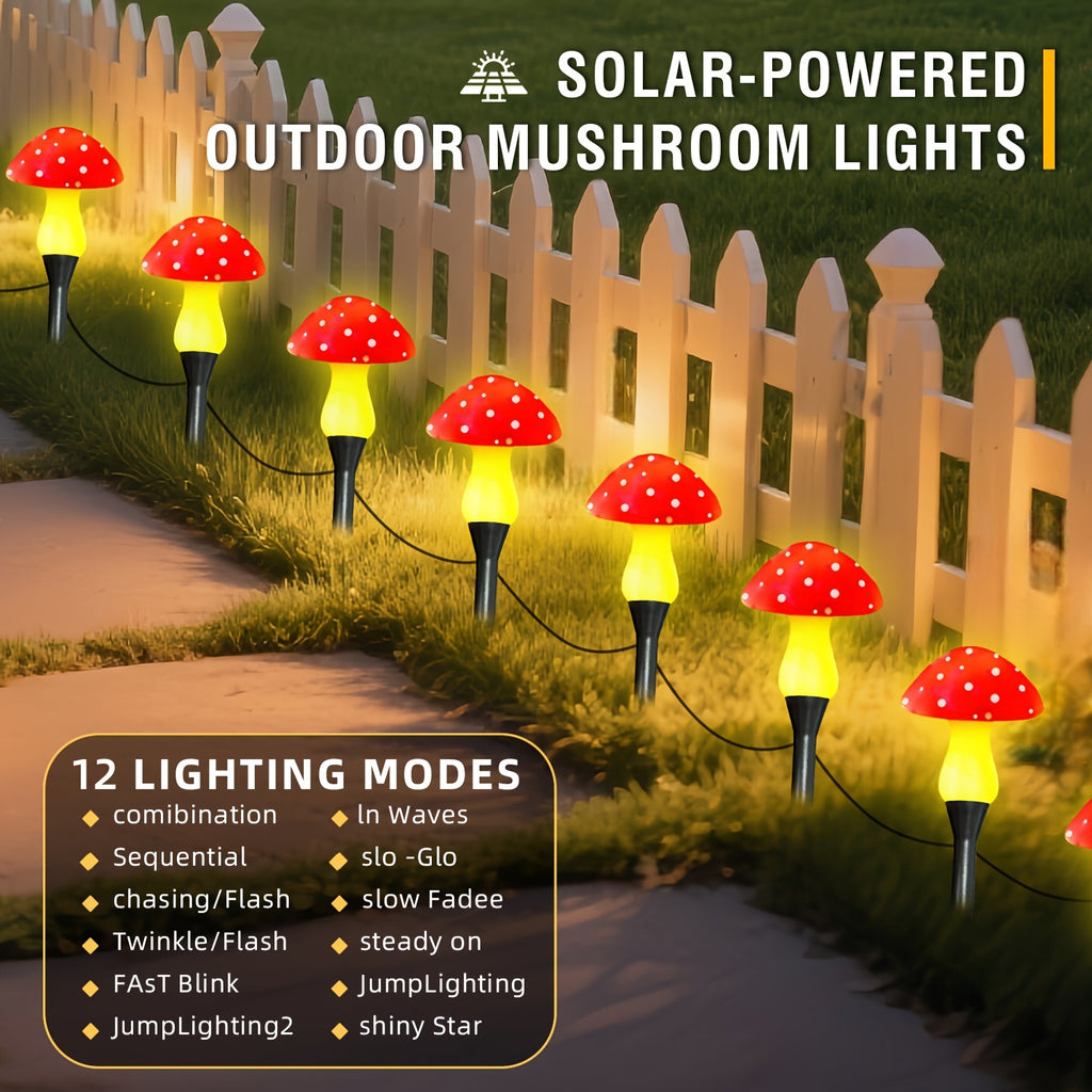 20/10 Pcs Outdoor Solar String Lights, LED Twinkling Fairy Mushroom Light, 12 Lighting Modes, Ground Insert Type, Red Mushroom Garden Decorative Light, Suitable for Party, Wedding, Camping, Lawn, Flower Bed, Valentine's Day