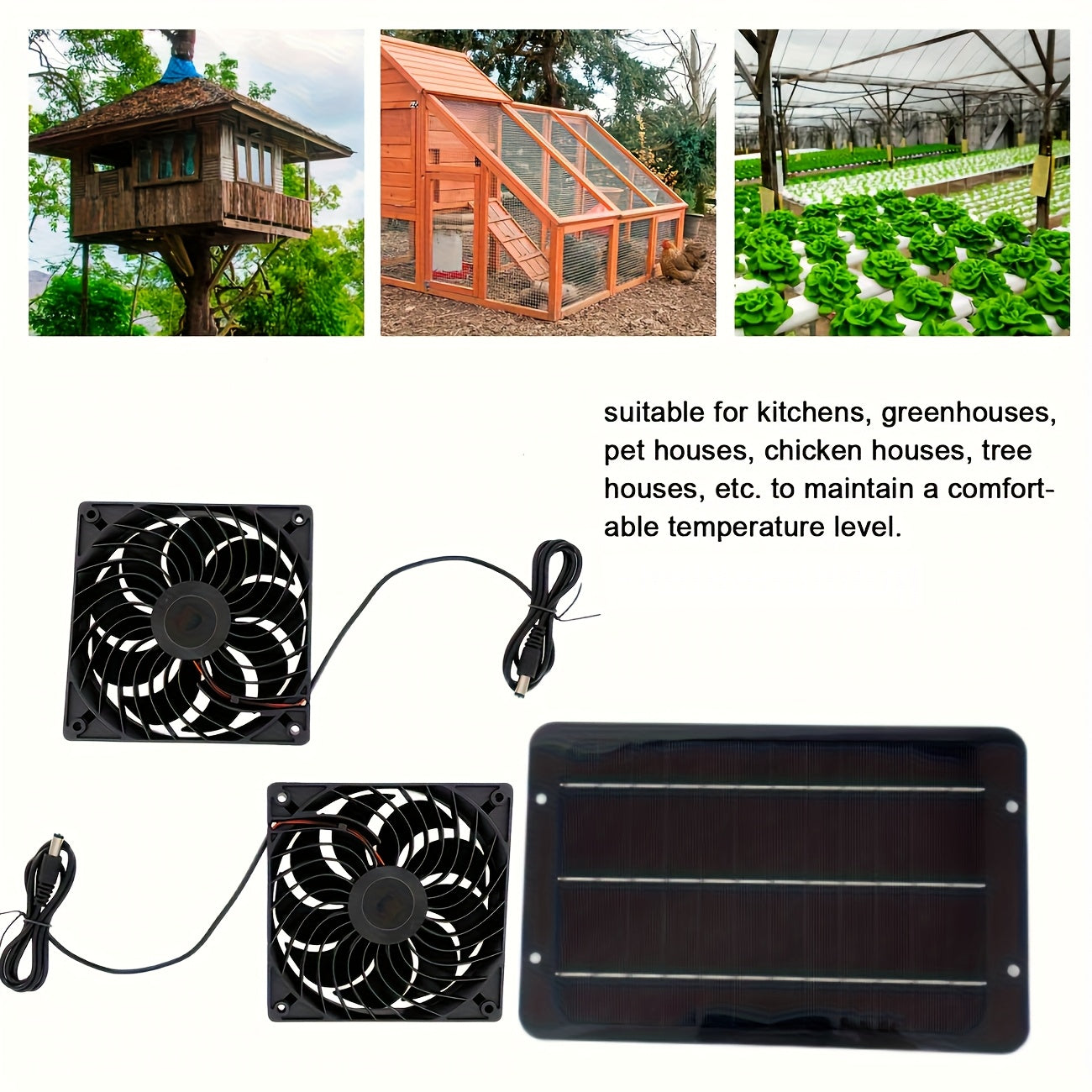 10W 12V Solar Cooling Fan, Dual Suction Cup Design, Suitable for Small Chicken Coop, Greenhouse, Animal Shed and Window Exhaust Duct