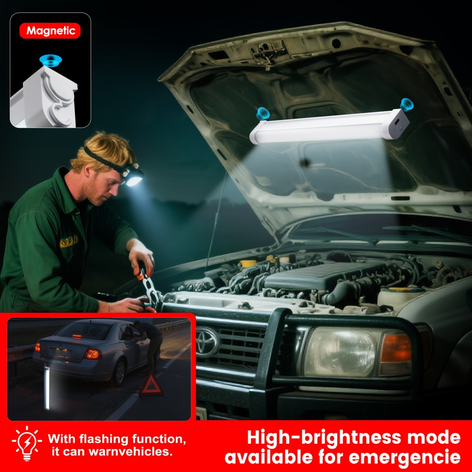 Rechargeable multi-functional light tube, large capacity battery, multiple dimming modes, stepless dimming, can be wall-mounted or handheld, suitable for indoor emergency, camping, stalls, car use, portable lighting, must-have for travel