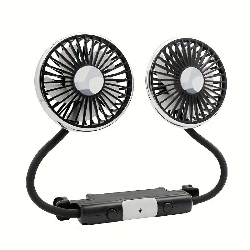 Car Rear Seat USB Cooling Fan with Two Independent Rotatable Heads, 360° Rotation, Ultra Quiet Ventilation, Designed for Sedan, SUV, RV and Truck