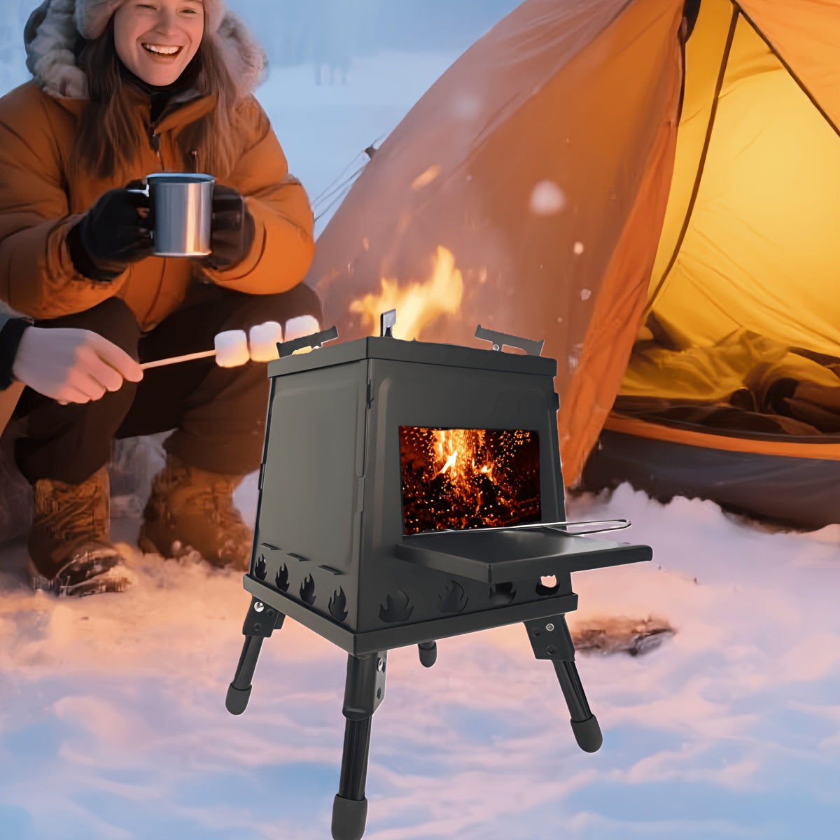 Portable Wood Burning Stove | Compact Outdoor Cooking Solution with Carry Bag, Iron Material, No Ignition Function, Compatible with Dry Wood/Charcoal - HALFIRE/