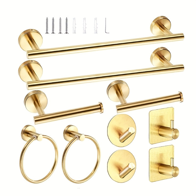 10-Piece Matte Bathroom Hardware Set - SUS304 Bathroom Hook Set, 16" Hand Towel Bar, Tissue Holder, Angled Hooks, 2 Robe Hooks, Wall Mount Accessories