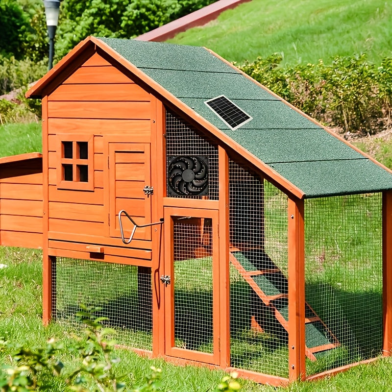 10W Portable Solar Panel with Two Cooling Fans, Intake or Exhaust Fan, Outdoor Ventilation Equipment for Pet Houses, Chicken Coops, Garages, Camping Windows, Dog Houses, Sheds and Outdoor Spaces (No Battery Needed)