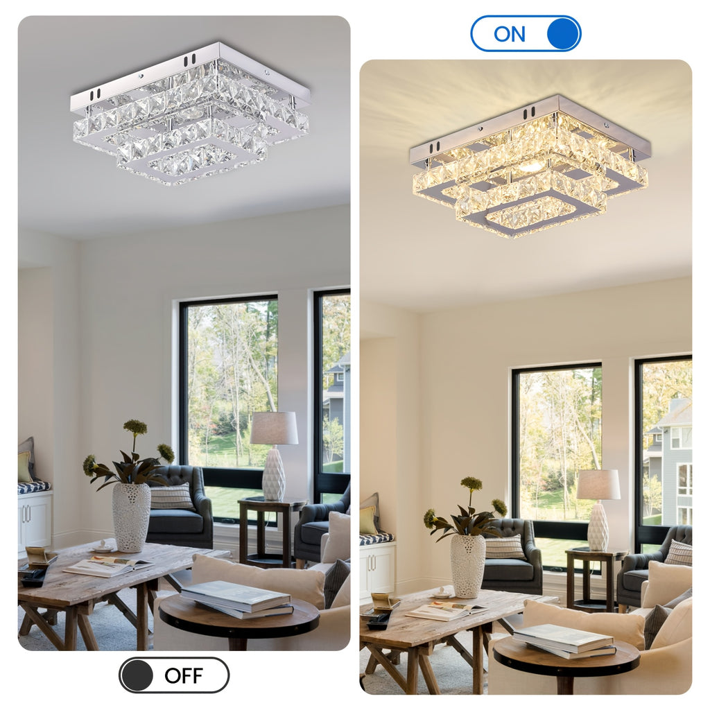 Modern Rectangular LED Pendant Light - K9 Crystal Stainless Steel Recessed Ceiling Light, Suitable for Dining Room, Bedroom, Living Room