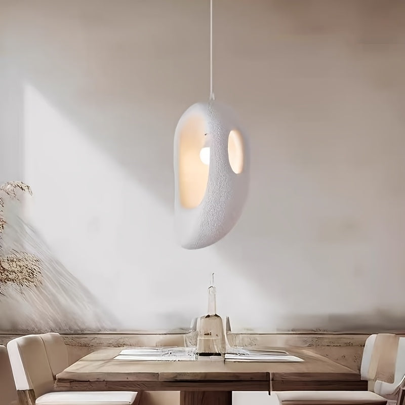 1 piece modern wabi-sabi style white pendant light, bedroom, living room, concrete + foam pendant light - with E12 US standard base - egg-shaped pendant light suitable for kitchen, hallway and many other houses, home renovation