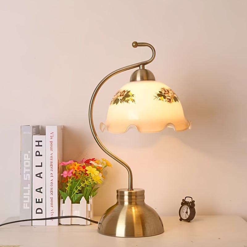 Table lamp, width approx. 17.32 inches, height 5.71 inches, vintage bedside lamp, with LED bulb, suitable for reading