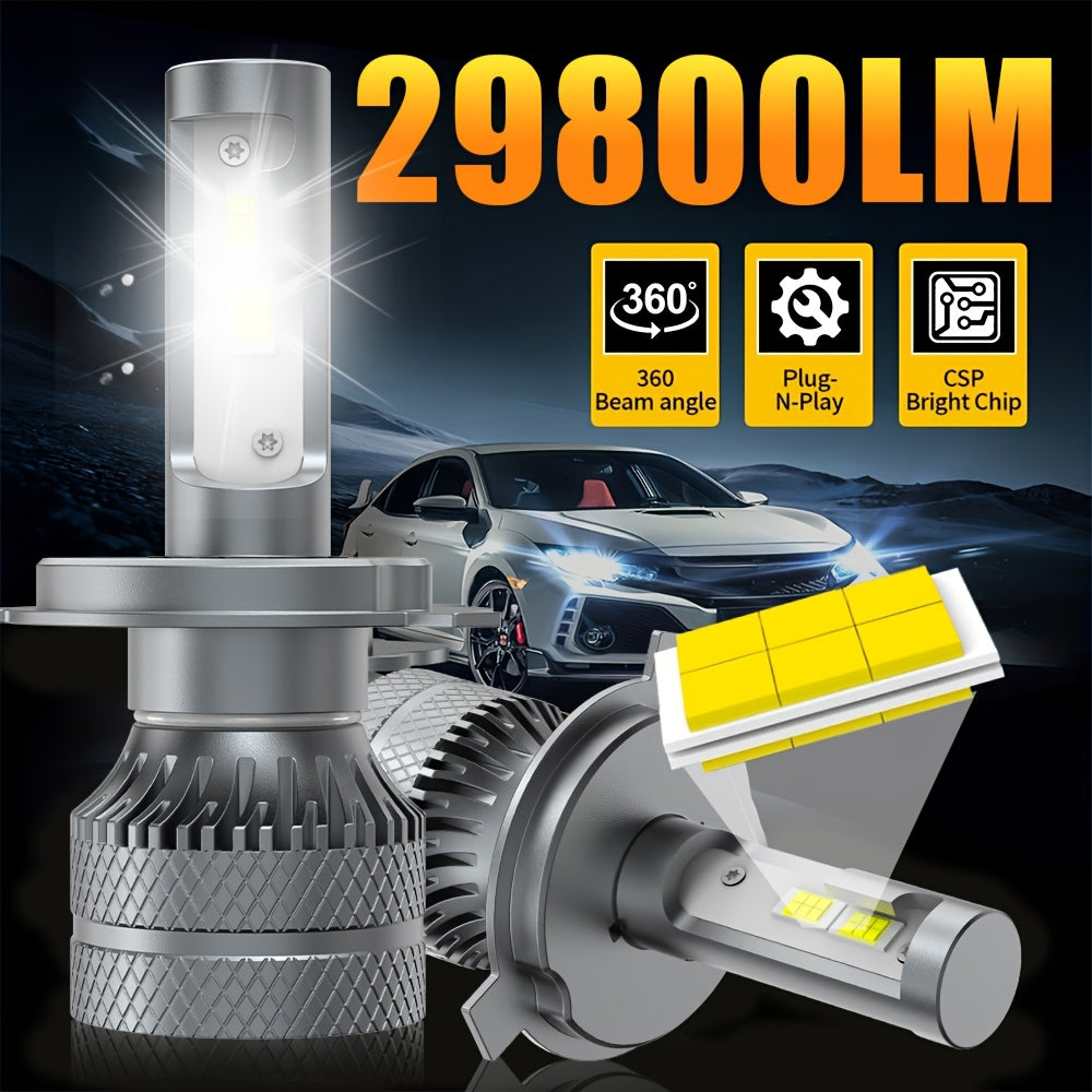 Automotive 2PCS LED Car Lights - H4/H7/H1/H11, 9005/9006/9012 - 29800LM, High/Low Beam, 6500K Cool White Light, Car Headlights, Fits All Cars, Ultra-High Cooling Fan, Plug-and-Play, No Battery