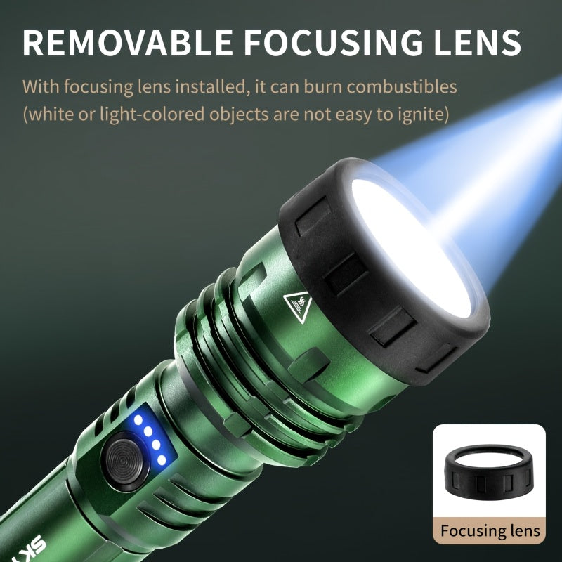 SKYFIRE LED Flashlight Up to 1500 Lumen Ultra Bright Rechargeable Tactical Flashlight Illuminates Up to 800 Meters Adjustable Focus Lens Ignition Function 5 Optional Modes