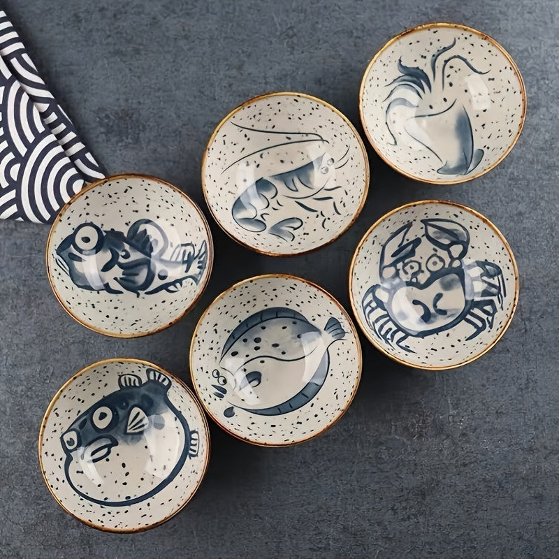 4pc/6pc 4.75-Inch Vintage Ocean Ceramic Bowl – Rice Bowl, Yogurt Bowl, Fruit Bowl, Dinner Bowl