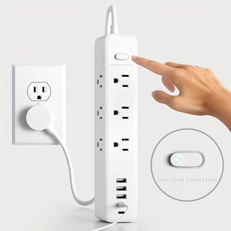 14-in-1 Black Power Strip with 9 Outlets, 3 USB Ports, 2 USB-C Ports, 5/10ft Extension Cord, Flat Plug, Wall-Mountable, Overload Protection, Power Socket Surge Protector - Suitable for Desktop Charging In Homes And Offices