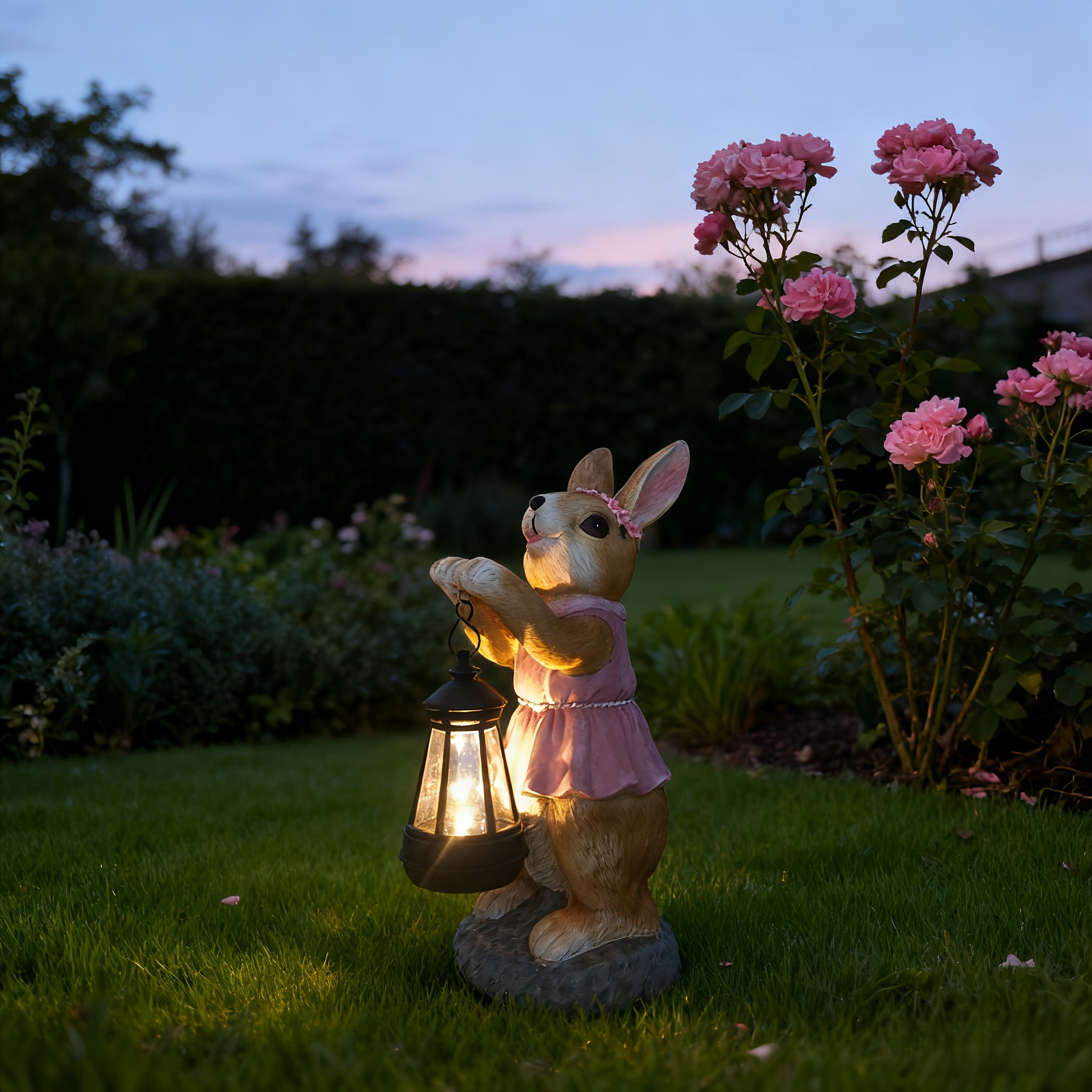 1PCS Solar Couple Rabbit Decorative Light, Cute Ornament, Courtyard Decorative Light, Creative Garden Light, Resin Statue Light, Suitable for Porch, Garden, Courtyard, Very Nice Gift
