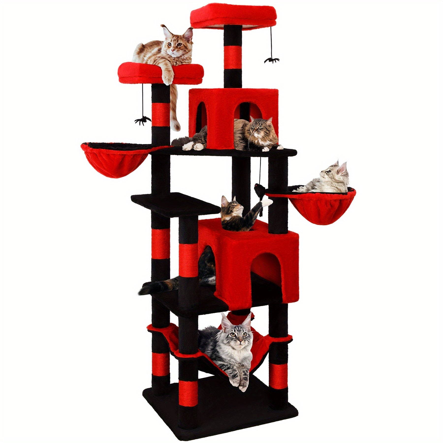 AMHANCIBLE 71/84 英寸猫树，适用于大型猫咪的猫树塔，带猫抓柱、栖息处、猫屋、悬挂玩具、猫树塔，弹簧