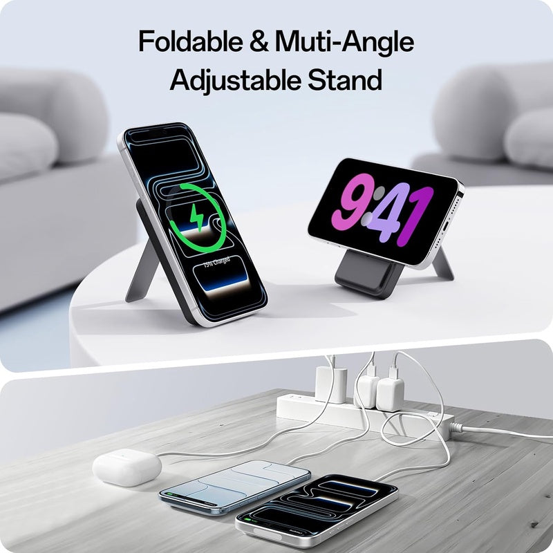iWALK Qi2 Certified 15W Magnetic Wireless Power Bank, 10000mAh Portable Charger with Adjustable Stand LED Display, Fast Charging for iPhone 16 15 14 13 12 Pro Pro Max Plus Mini