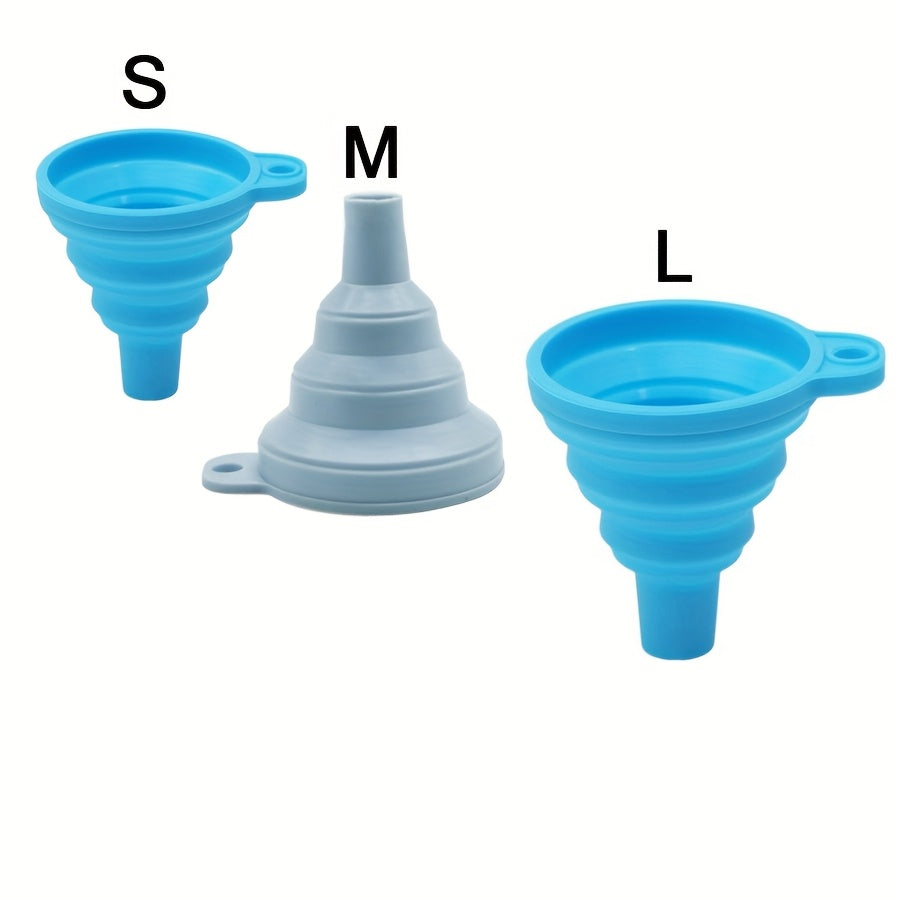 3-Piece Silicone Funnel Set for Cars – Suitable for Various Liquids Such as Car Wash Soap & Motor Oil. These Foldable & Portable Funnels Also Work in the Kitchen – A Convenient Tool for Liquid Dispensing.