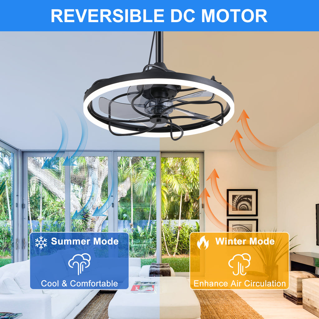 20 Inch Outdoor Ceiling Fan with Light, 6-Speed Dimmable Remote Control Ceiling Fan, Waterproof Reversible Ceiling Fan Light with Hook, Plug-In Caged Ceiling Fan for Porch, Gazebo, Patio, Pergola, Living Room
