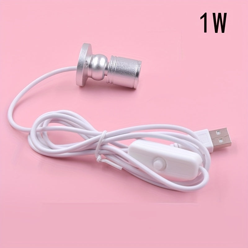 Mini rotatable LED USB 5V 1W 3W small spotlight, all-aluminum material, ceiling light with switch, suitable for exhibition counters, wine cabinets, bookshelves, small statues, art exhibitions, student reading