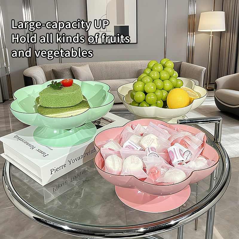 1pc Gold Rim Floral Pedestal Fruit Bowl & Cake Stand – Perfect for All Seasons – Ideal Living Room Decor, Family Dinner Table Fruit Bowl, Dessert Plate, Dried Fruit, Cupcake, Jewelry Storage Tray – Elegant Tableware