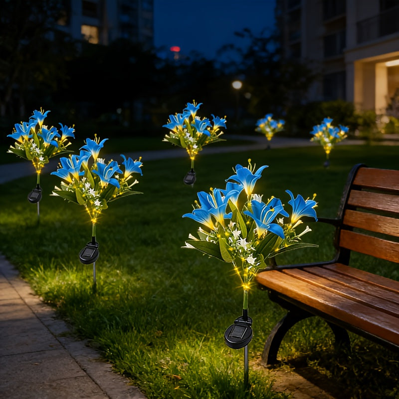 Solar 7-Head Lily LED Garden Light, Realistic Lily Bouquet Shape, Wrapped String Light, Suitable for Outdoor Path, Lawn or Courtyard Decoration, Birthday Party and Wedding Decoration
