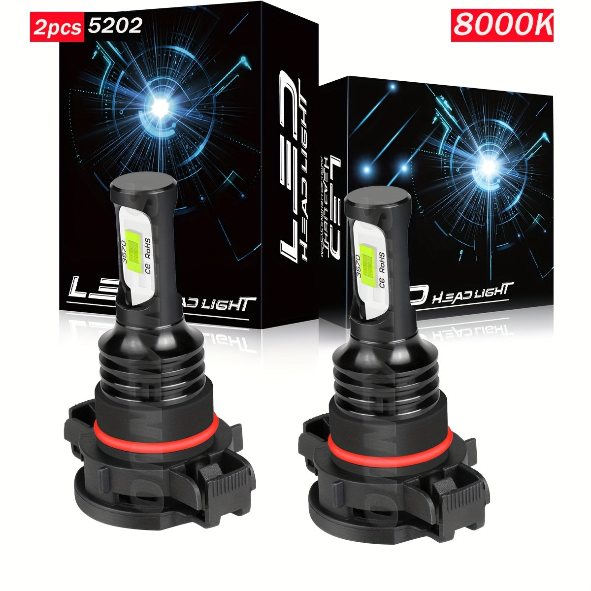 2 LED Headlight Bulbs, 9005/HB3, 9006/HB4, H3, 5202/2504, H11 Fog Light Bulbs, Super Strong 8000K Blue Light, Plug-and-Play Car Headlights