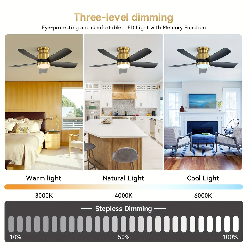 Sofucor 42 Inch Ceiling Fan with Light, 5 Blades Design, Equipped with Remote Control, Quiet Reversible DC Motor, Timing Function and 6 Speed Levels, Black &amp; Gold Available, Perfect for Modern Bedroom and Living Room