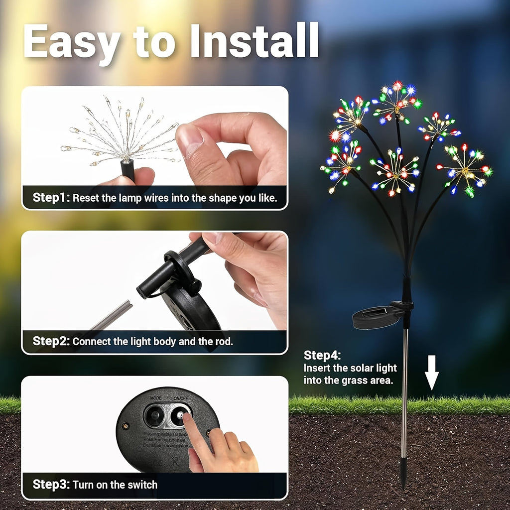 1/2 Piece Colorful 120LED Solar Fireworks Light Outdoor Courtyard Decoration, 8-Mode Sunset Dawn Light Garden Path Light, Solar Starburst Light Suitable for Patio Balcony Decoration