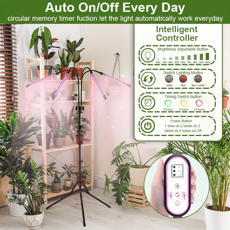 1Pc Indoor Plant Grow Light Full Spectrum Sunlight Lamp Retractable Design 3/9/12H Timer Height & Brightness Adjustable Simulated Sun Grow Light for Succulents Flowers Promote Plant Growth