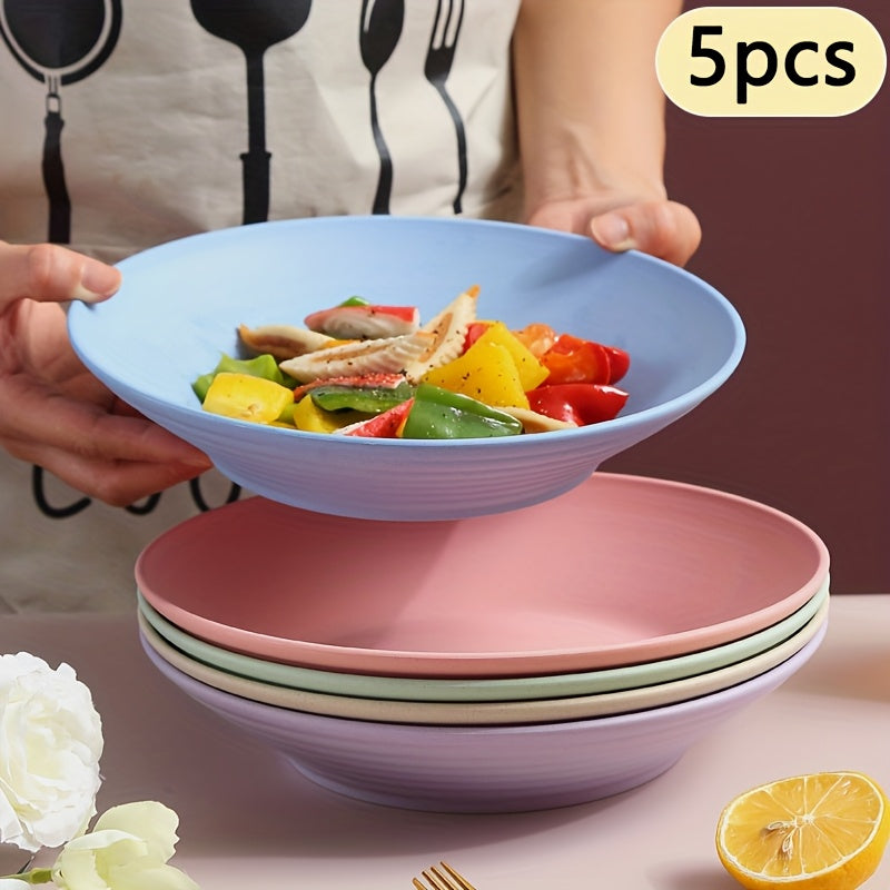 5 Pieces, 9-Inch Deep Large Capacity Dinner Plate, Pasta Plate, Dessert Plate, Salad Plate – Perfect for Home, Dormitory, Kitchen, Restaurant, Parties – Tableware Accessories, Kitchen Supplies – 5 Colors