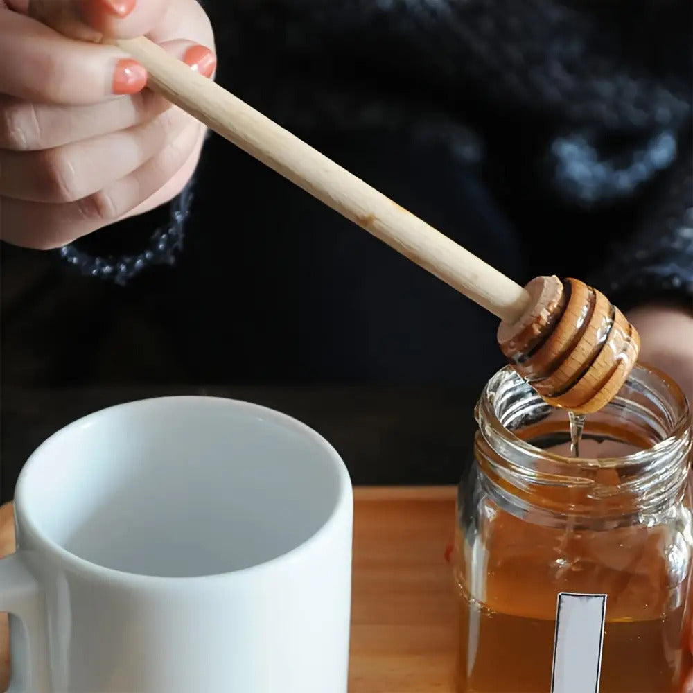 Wooden Honey Dipper – Natural Wood Honeycomb Dripper, Long-Handled Stirrer for Honey, Syrup & Jam – Kitchen Utensil & Stirring Tool
