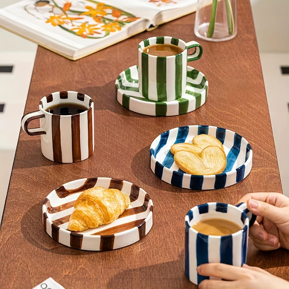 1 Set of Creative Ceramic Coffee Cup & Saucer Set, Breakfast Milk Cup & Afternoon Tea Cup Set with Saucer, Suitable for Home & Office, 250ml / 8.5oz/ Fr: 1 Set de Tasse à café et soucoupe en céramique créative