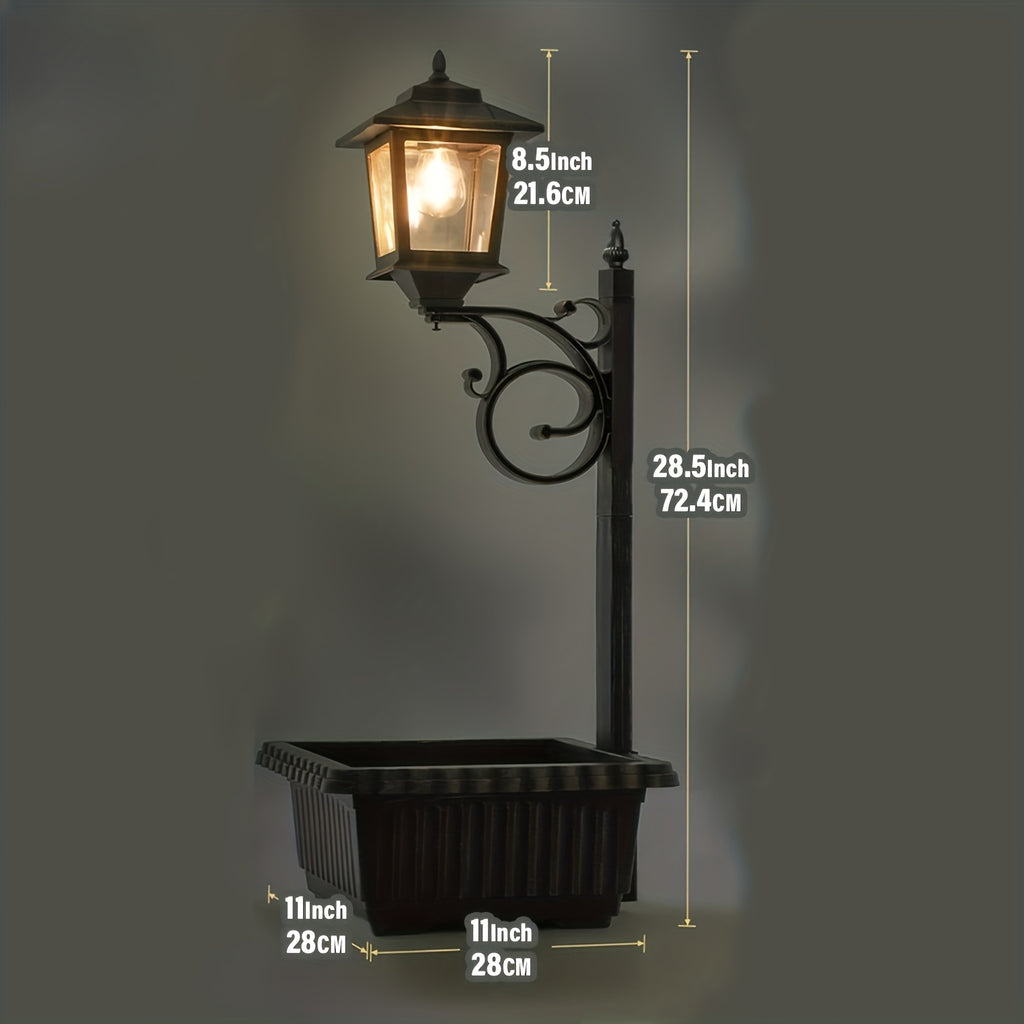 Solar Lamp Post Light - 2-in-1 Outdoor Planter, Suitable for Real or Artificial Flowers (Flowers Not Included). Glass Lampshade, 20 Lumen Glass Bulb, Wall-Mounted IP44 Decorative Outdoor Floor Lamp, Perfect for Lawn, Patio, Front/Back Door