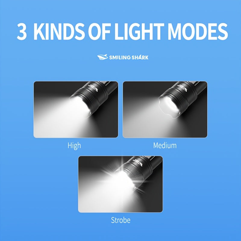 1PC SMILING SHARK Rechargeable Flashlight Super Bright Tactical Flashlight Zoomable LED Spotlight 3 Lighting Modes Portable Light for Hiking Camping Fishing Outdoor Emergency SD5242A