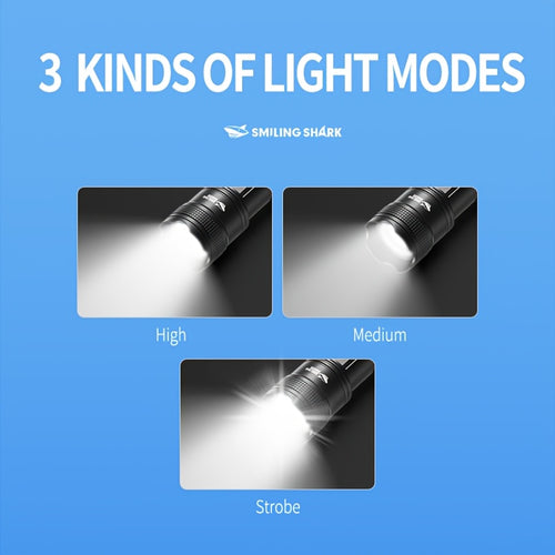 1PC SMILING SHARK Rechargeable Flashlight Super Bright Tactical Flashlight Zoomable LED Spotlight 3 Lighting Modes Portable Light for Hiking Camping Fishing Outdoor Emergency SD5242A