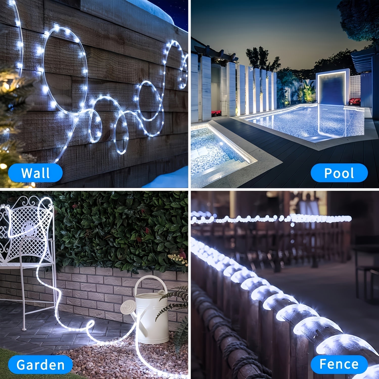 1pc solar tube light, 50/100/200/300 LED fairy flexible hose string light, 12 lighting modes, suitable for porches, courtyards, paths, fences, pools, parties, Christmas decoration