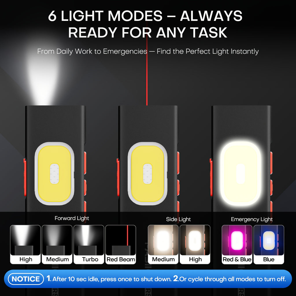 Rechargeable Red Laser EDC Flashlight, 1500 Lumen Flat Flashlight with Red & Blue Light - Small LED Flashlight, Multi-Color Side Light, Magnetic Base, USB-C Charging, Dual Switch for Inspection