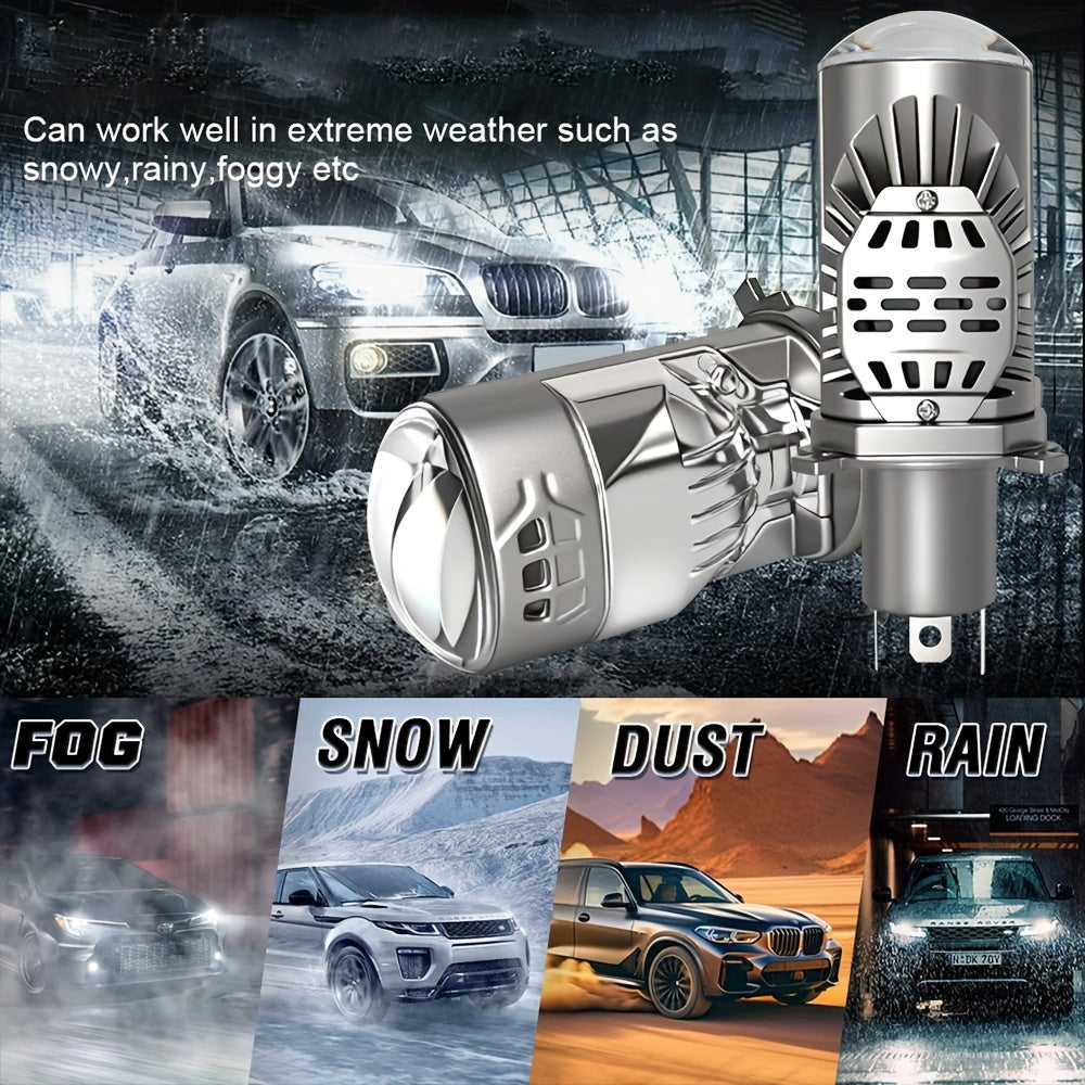 2-Pack H4 9003 HB2-QB070 50000 Lumens LED Projector Headlight with Cooling Fan, Car High/Low Beam Bulb 12V, Night Driving, Compact Design, Energy Saving Bulb, Night Commute, Suitable for Car Owners, No Battery Included