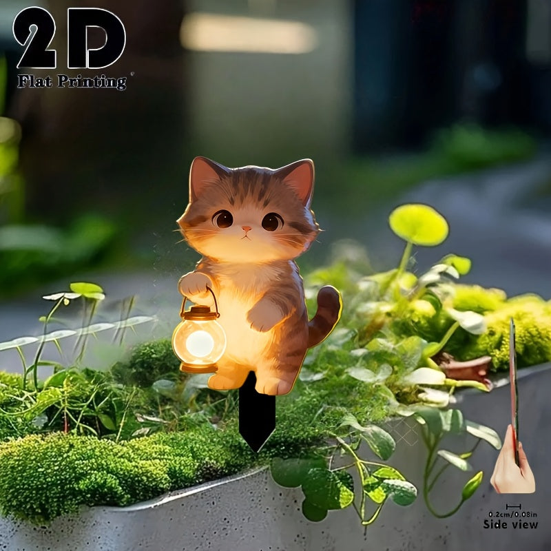 2D Flat 1 Piece Cute Cat Holding Glow Light Garden Decoration Ground Insert, Outdoor Courtyard Garden Lawn Decorative Ornament, Garden and Flower Bed Decorative Stake, Perfect for Courtyard, Lawn, Bonsai - Festival Decoration