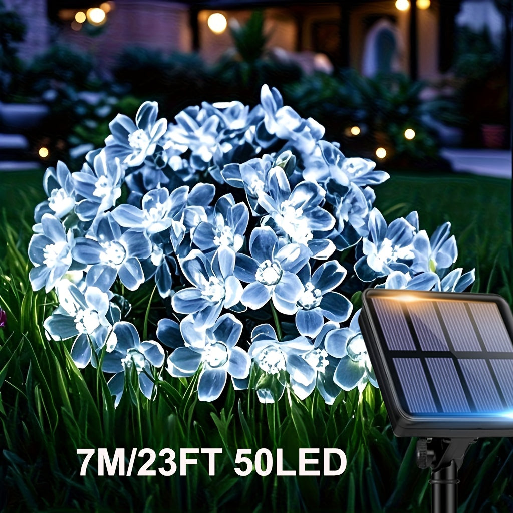 Solar Cherry Blossom String Light 100/50/20 LED Beads Flower Decorative Fairy Light Outdoor 8 Modes IPX4 Waterproof Fence Lawn Garden Trees Wedding Halloween Christmas Decorative Light