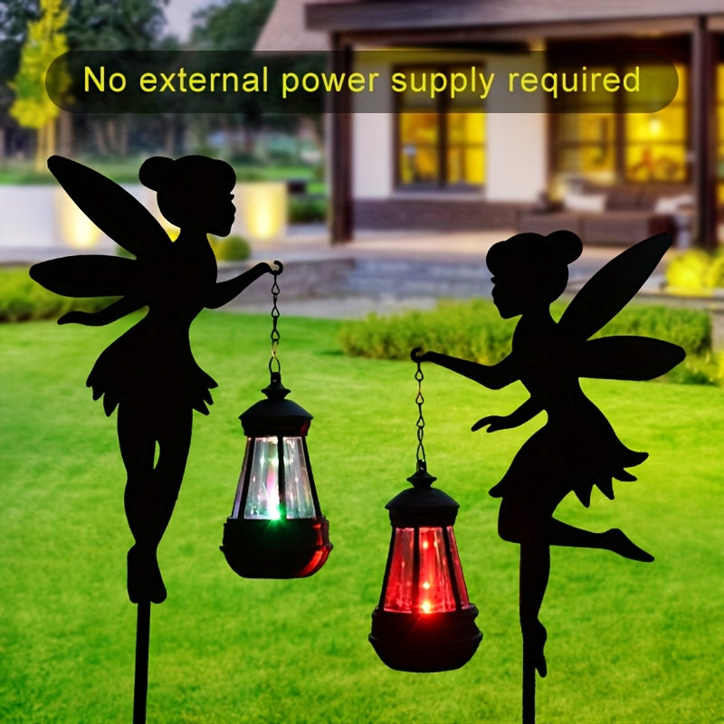 2-Piece Solar Fairy Shadow Light - Perfect Floor-Standing Decoration for Garden, Colorful Garden Ornament, IP44 Splash-Proof Solar Charging, Suitable for Outdoor Spaces, Camping Decoration, Valentine's Day Gift (Colorful Light / Warm Light)